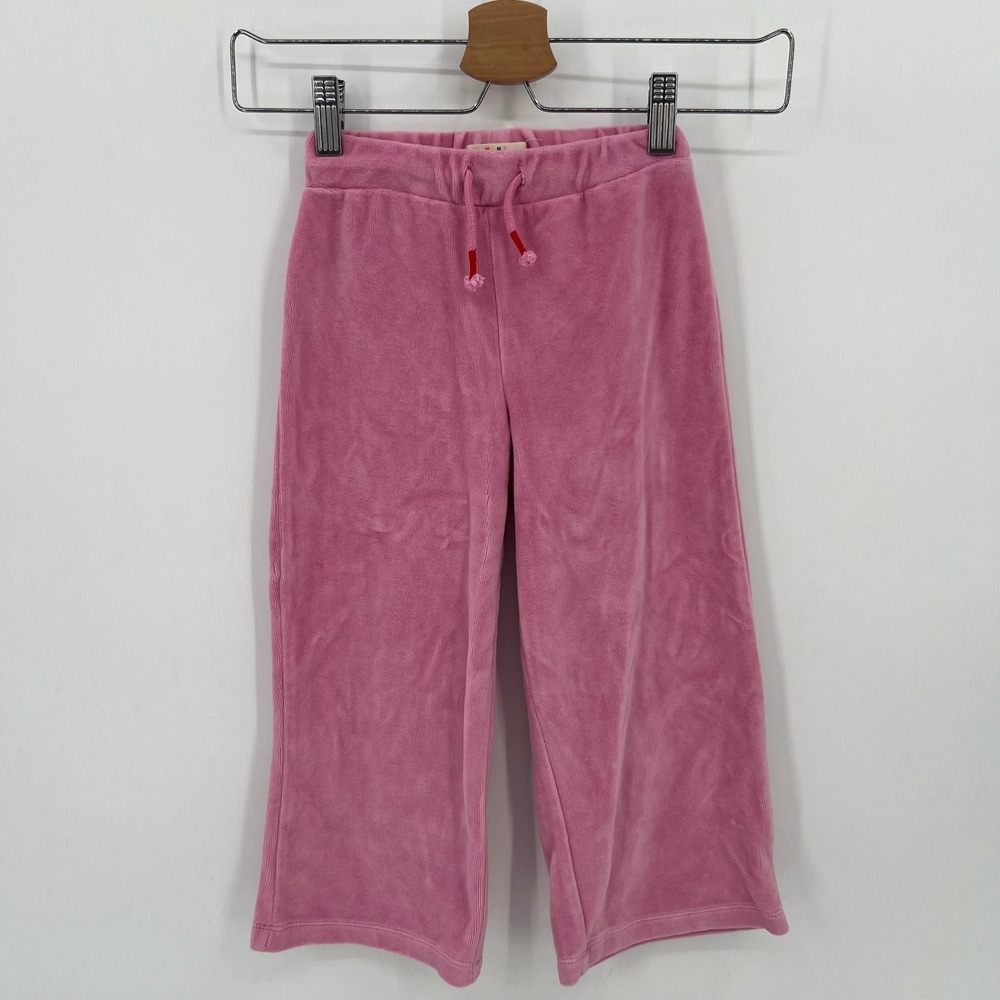 Mini Boden Girls Size 4-5Y Pink Velour Heart Applique Wide Leg Pants